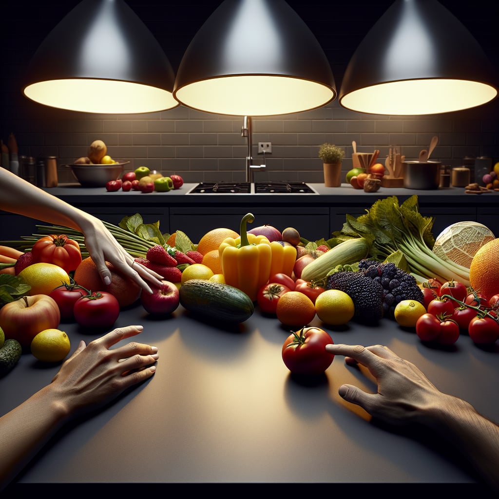 Fresh colorful produce under high CRI LED lighting showing accurate color rendering