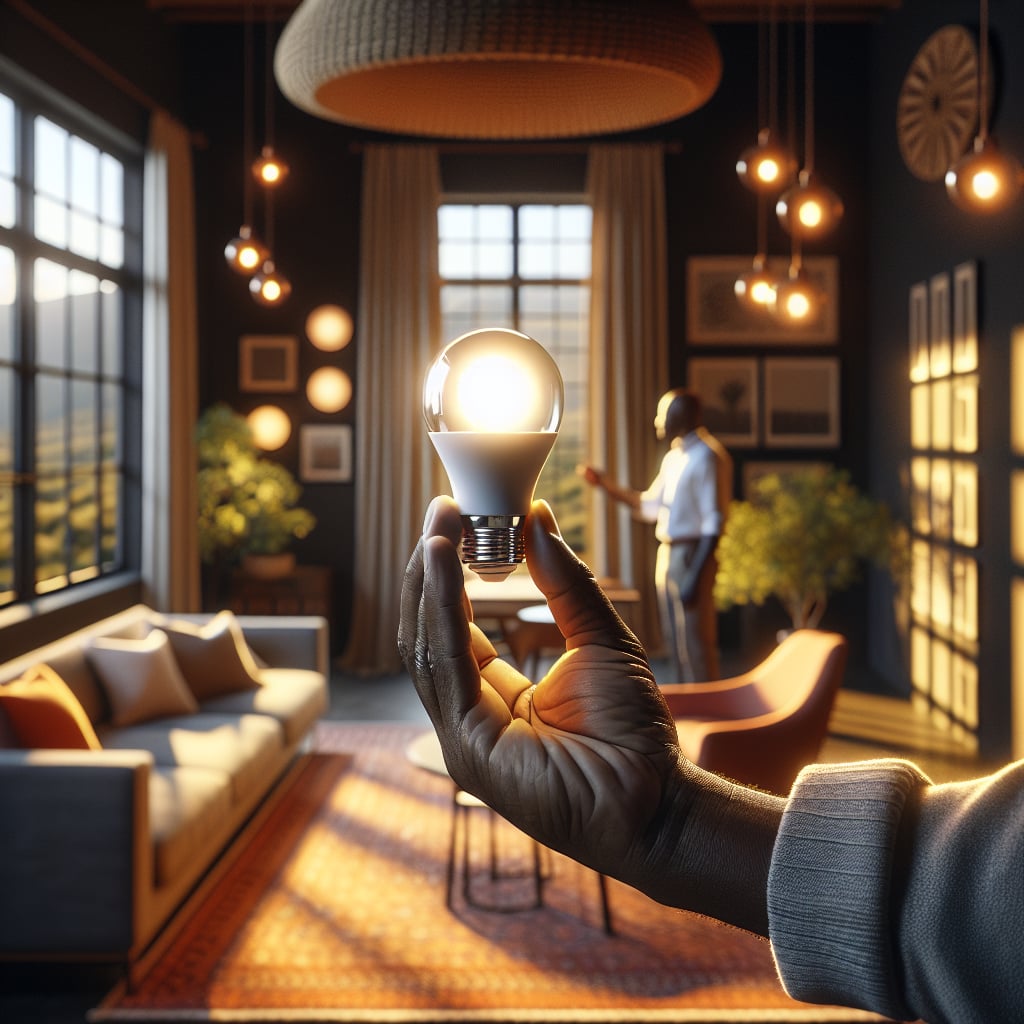 Modern LED light bulb in South African home interior setting